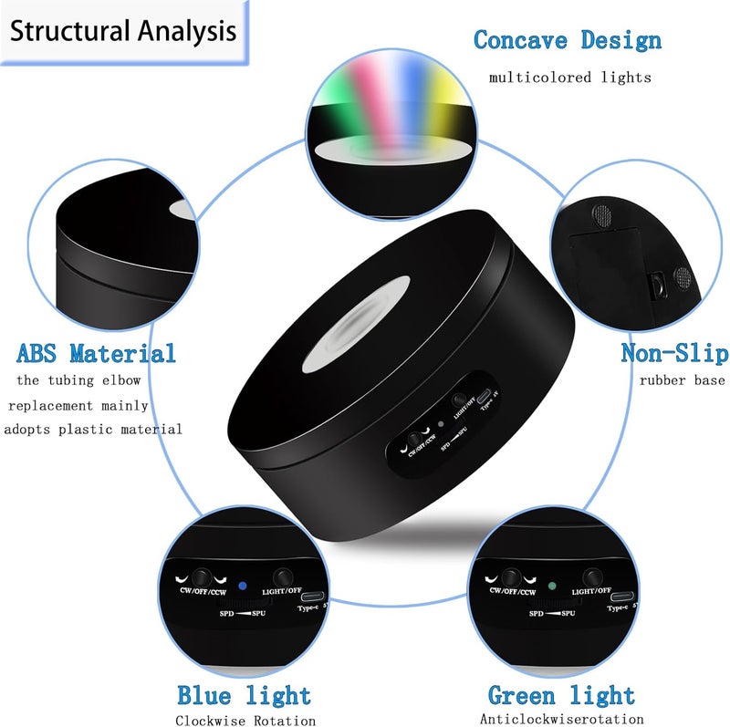 YVV LED Rotating Display Stand, Lighted Base-Crystal Glass Art, 360 Degree Automatic Mute Rotating Turntable, Motorized Display Stand with Colorful Lights, Tumbler Supplies Spinner 4.72in - Image 3